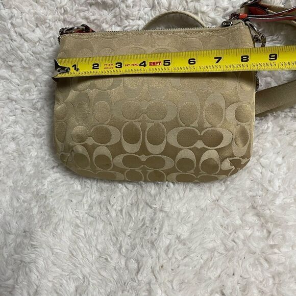 Coach poppy small canvas khaki logo crossbody bag sequins,black & Orange accents - Picture 9 of 15